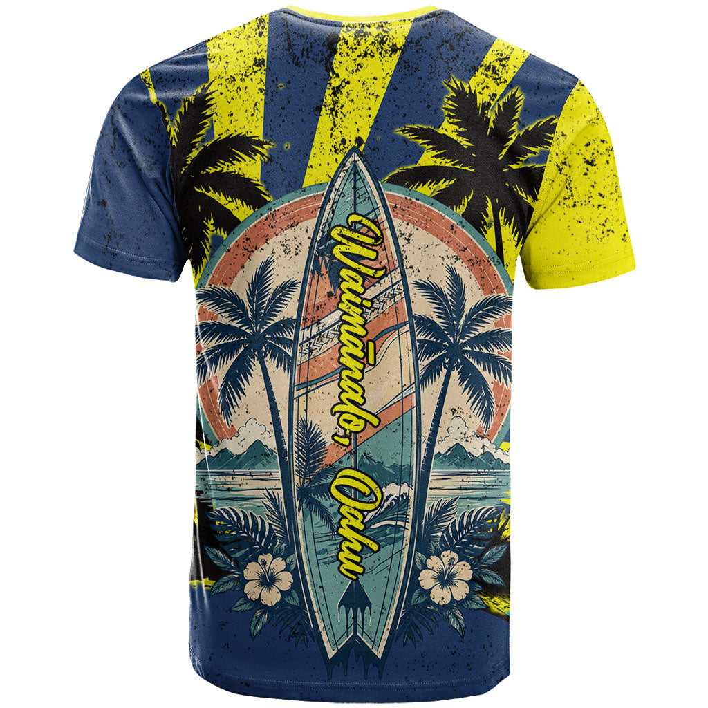 Waimanalo Oahu Hawaii Surfing T Shirt Tropical Beach Retro Sunburst Surfboard