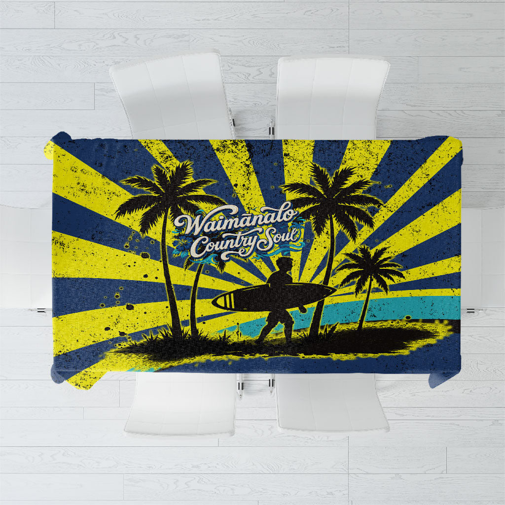 Waimanalo Oahu Hawaii Surfing Tablecloth Tropical Beach Retro Sunburst Surfboard TS04 Yellow Blue - Polynesian Pride