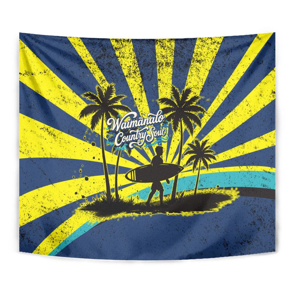 Waimanalo Oahu Hawaii Surfing Tapestry Tropical Beach Retro Sunburst Surfboard