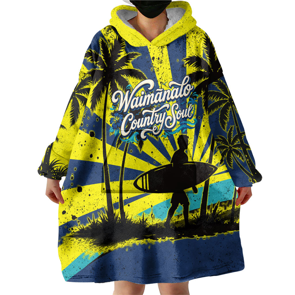 Waimanalo Oahu Hawaii Surfing Wearable Blanket Hoodie Tropical Beach Retro Sunburst Surfboard