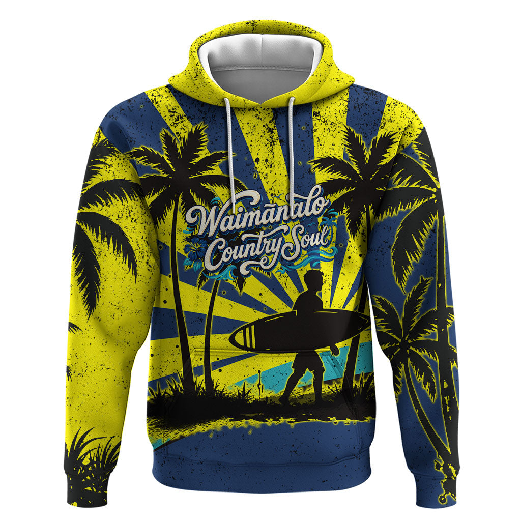 Waimanalo Oahu Hawaii Surfing Zip Hoodie Tropical Beach Retro Sunburst Surfboard