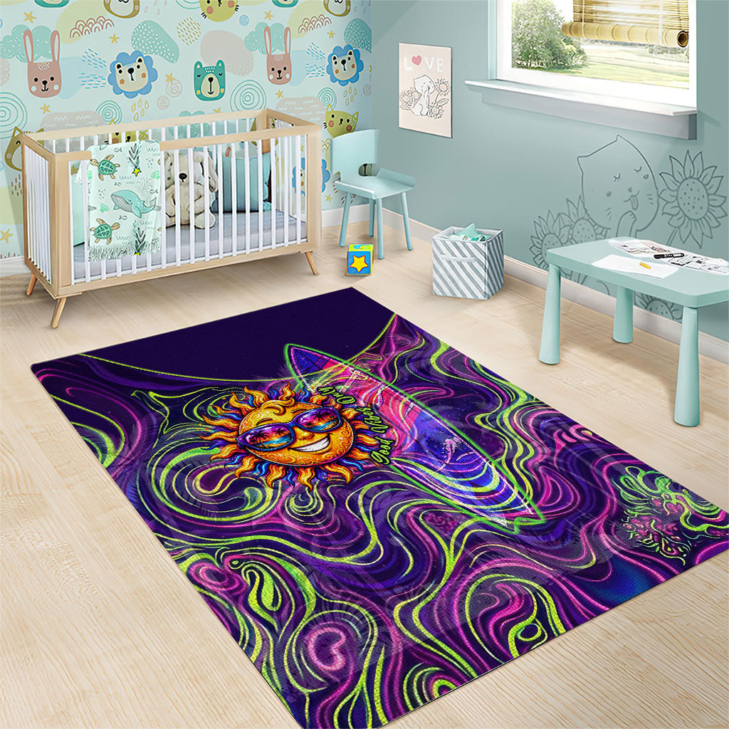 Waimanalo Hawaii Sun Rabbit Area Rug Psychedelic Trippy Neon Swirl Graphic