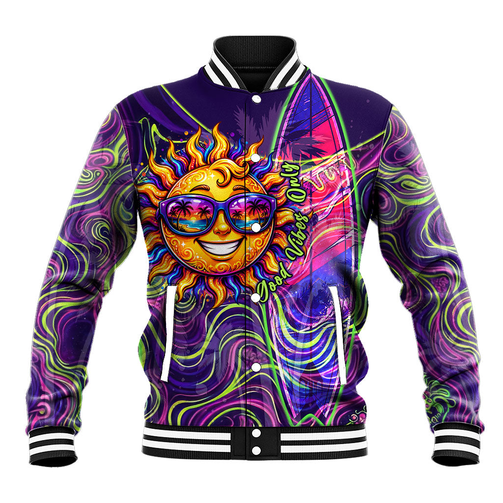 Waimanalo Hawaii Sun Rabbit Baseball Jacket Psychedelic Trippy Neon Swirl Graphic