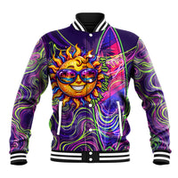 Waimanalo Hawaii Sun Rabbit Baseball Jacket Psychedelic Trippy Neon Swirl Graphic