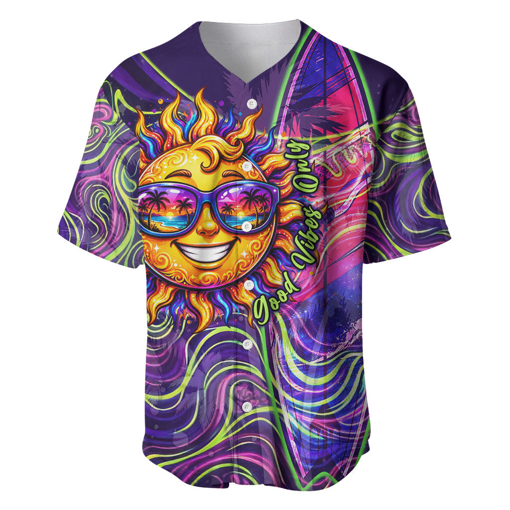 Waimanalo Hawaii Sun Rabbit Baseball Jersey Psychedelic Trippy Neon Swirl Graphic