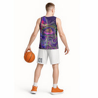 Waimanalo Hawaii Sun Rabbit Basketball Jersey Psychedelic Trippy Neon Swirl Graphic