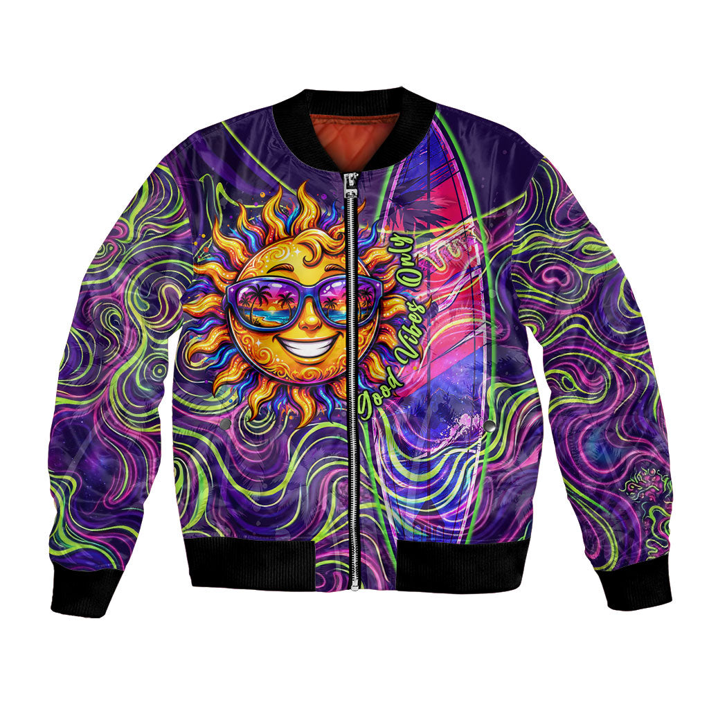 Waimanalo Hawaii Sun Rabbit Bomber Jacket Psychedelic Trippy Neon Swirl Graphic