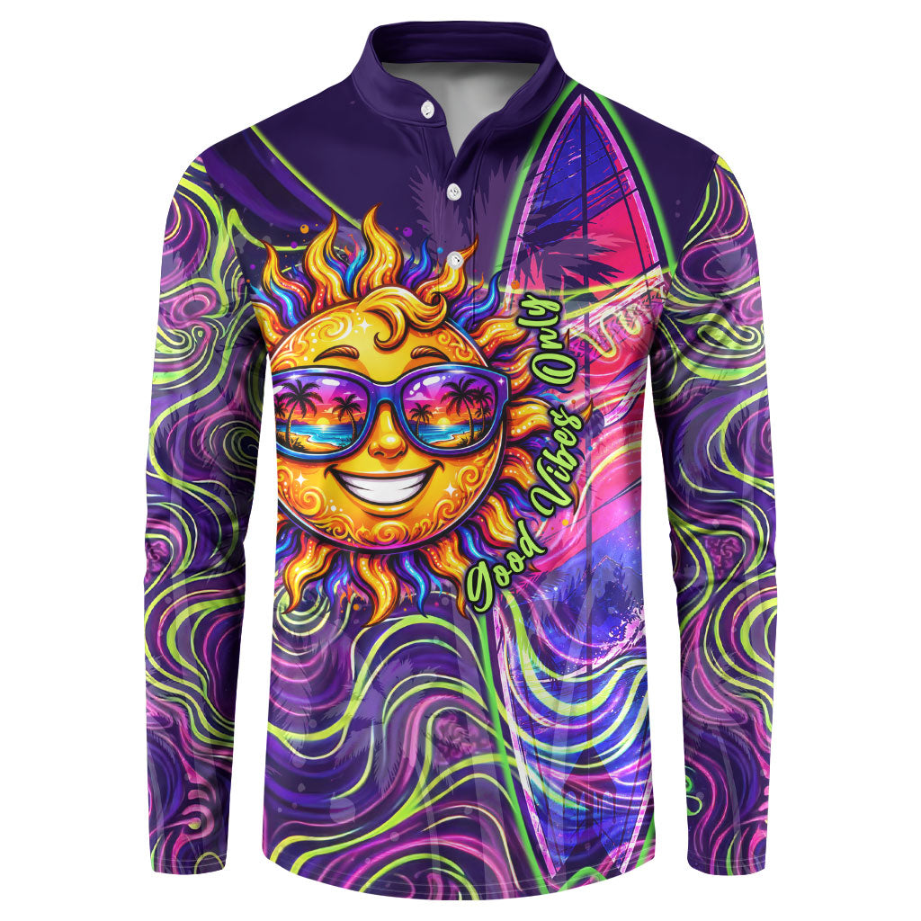 Waimanalo Hawaii Sun Rabbit Button Sweatshirt Psychedelic Trippy Neon Swirl Graphic TS04 Purple Green - Polynesian Pride