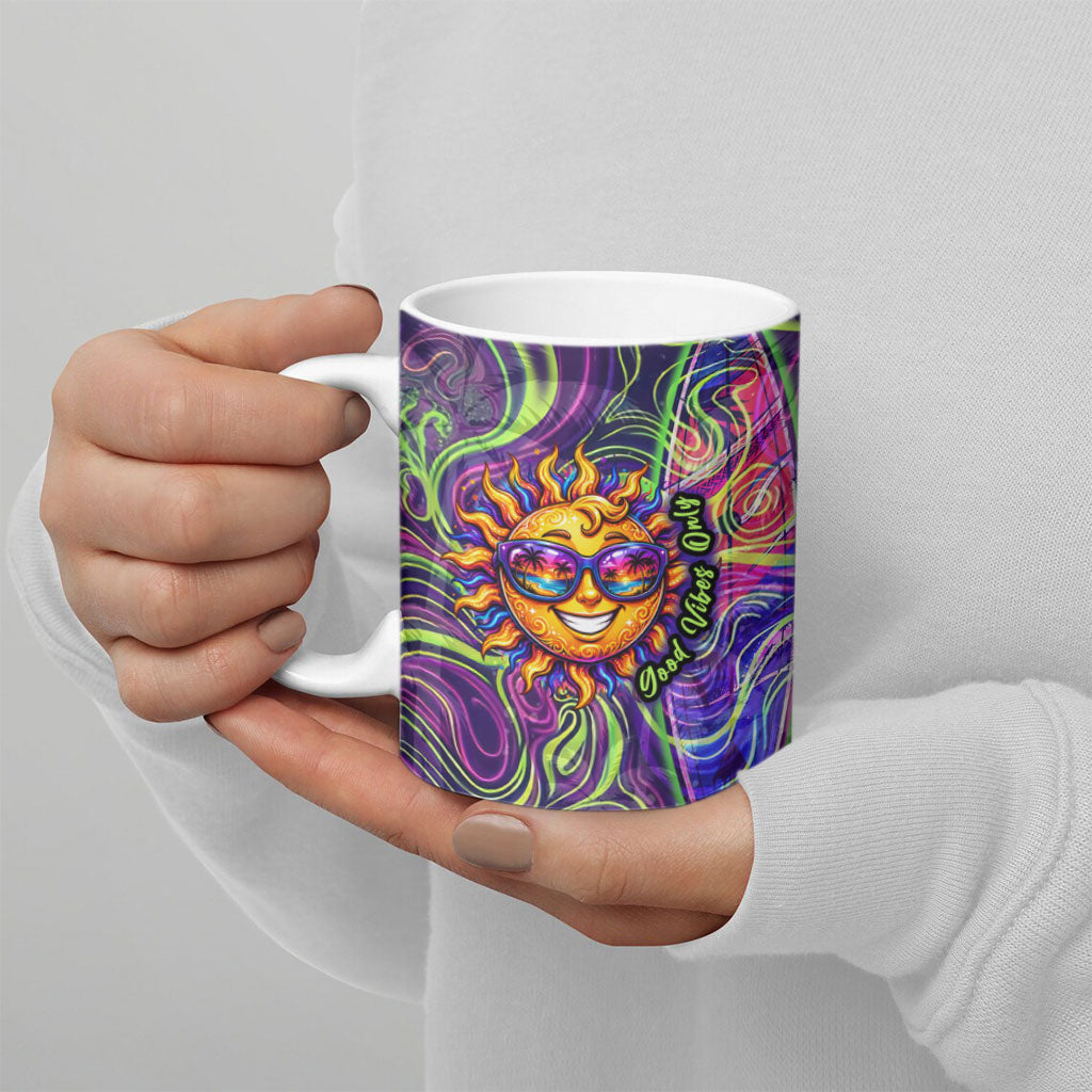 Waimanalo Hawaii Sun Rabbit Ceramic Mug Psychedelic Trippy Neon Swirl Graphic