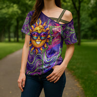 Waimanalo Hawaii Sun Rabbit Cross Shoulder Shirt Psychedelic Trippy Neon Swirl Graphic