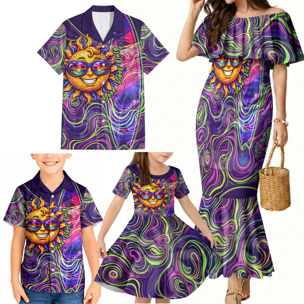 Waimanalo Hawaii Sun Rabbit Family Matching Mermaid Dress and Hawaiian Shirt Psychedelic Trippy Neon Swirl Graphic TS04 - Polynesian Pride
