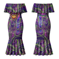 Waimanalo Hawaii Sun Rabbit Family Matching Mermaid Dress and Hawaiian Shirt Psychedelic Trippy Neon Swirl Graphic