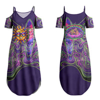 Waimanalo Hawaii Sun Rabbit Family Matching Summer Maxi Dress and Hawaiian Shirt Psychedelic Trippy Neon Swirl Graphic