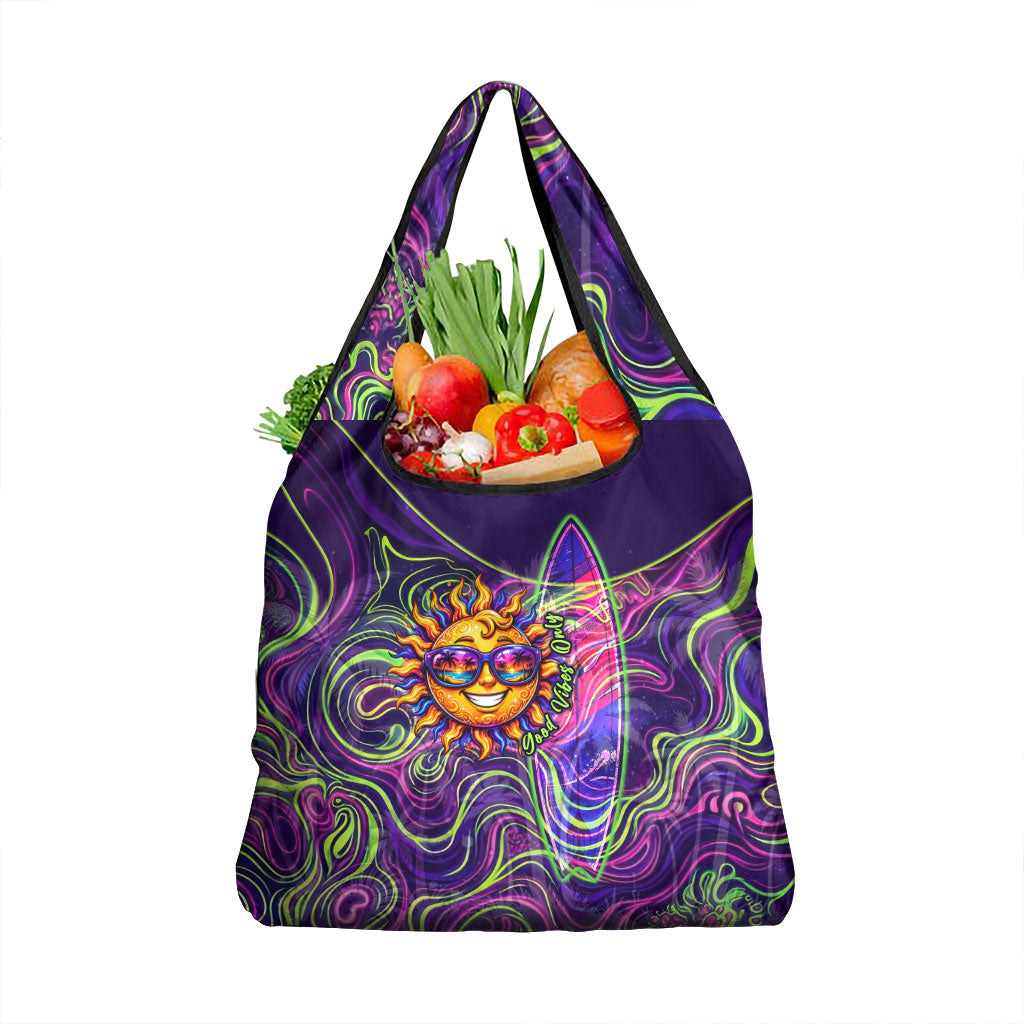 Waimanalo Hawaii Sun Rabbit Grocery Bag Psychedelic Trippy Neon Swirl Graphic