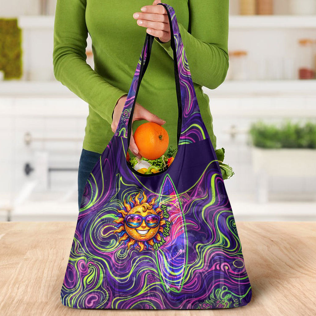 Waimanalo Hawaii Sun Rabbit Grocery Bag Psychedelic Trippy Neon Swirl Graphic