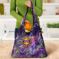 Waimanalo Hawaii Sun Rabbit Grocery Bag Psychedelic Trippy Neon Swirl Graphic