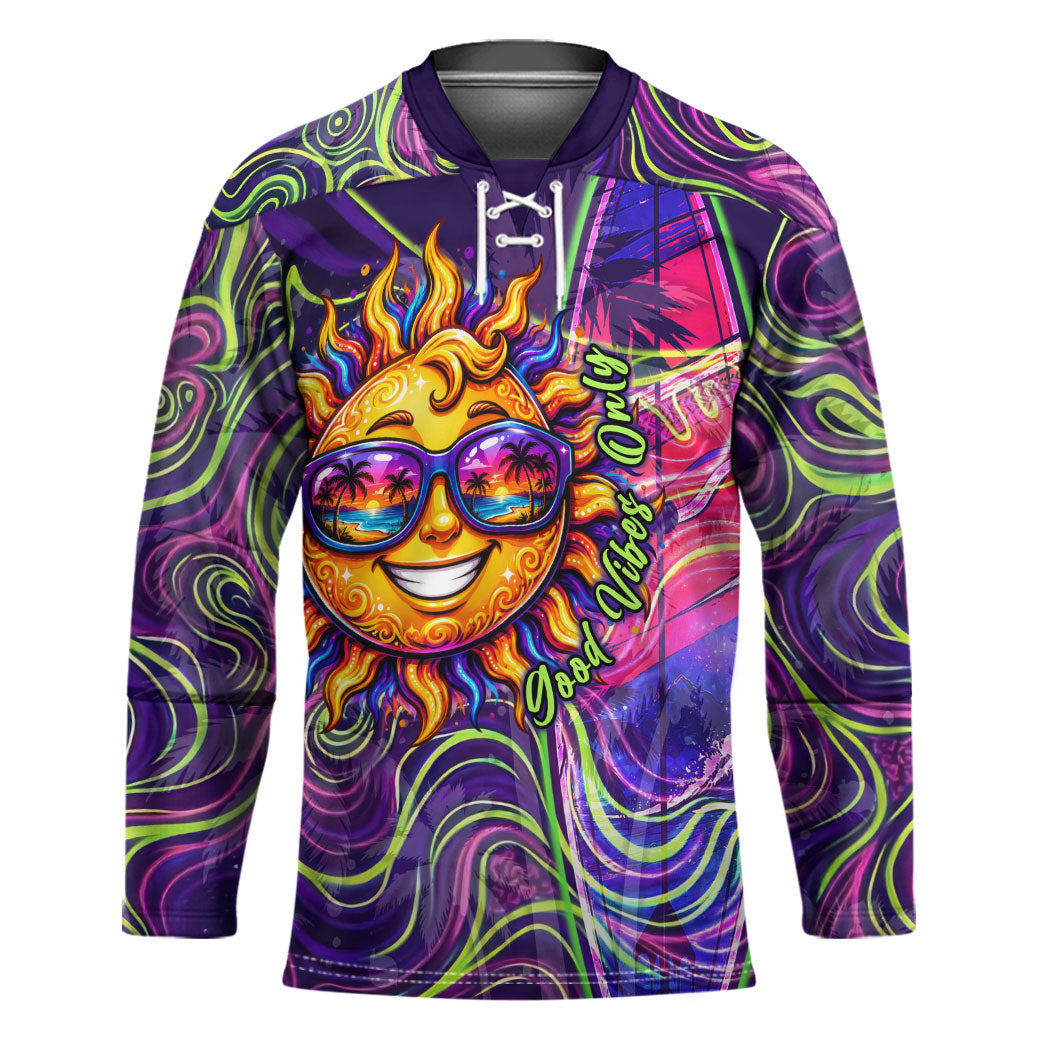 Waimanalo Hawaii Sun Rabbit Hockey Jersey Psychedelic Trippy Neon Swirl Graphic