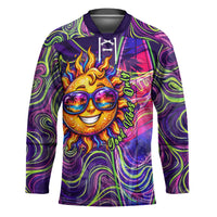 Waimanalo Hawaii Sun Rabbit Hockey Jersey Psychedelic Trippy Neon Swirl Graphic