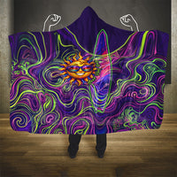 Waimanalo Hawaii Sun Rabbit Hooded Blanket Psychedelic Trippy Neon Swirl Graphic