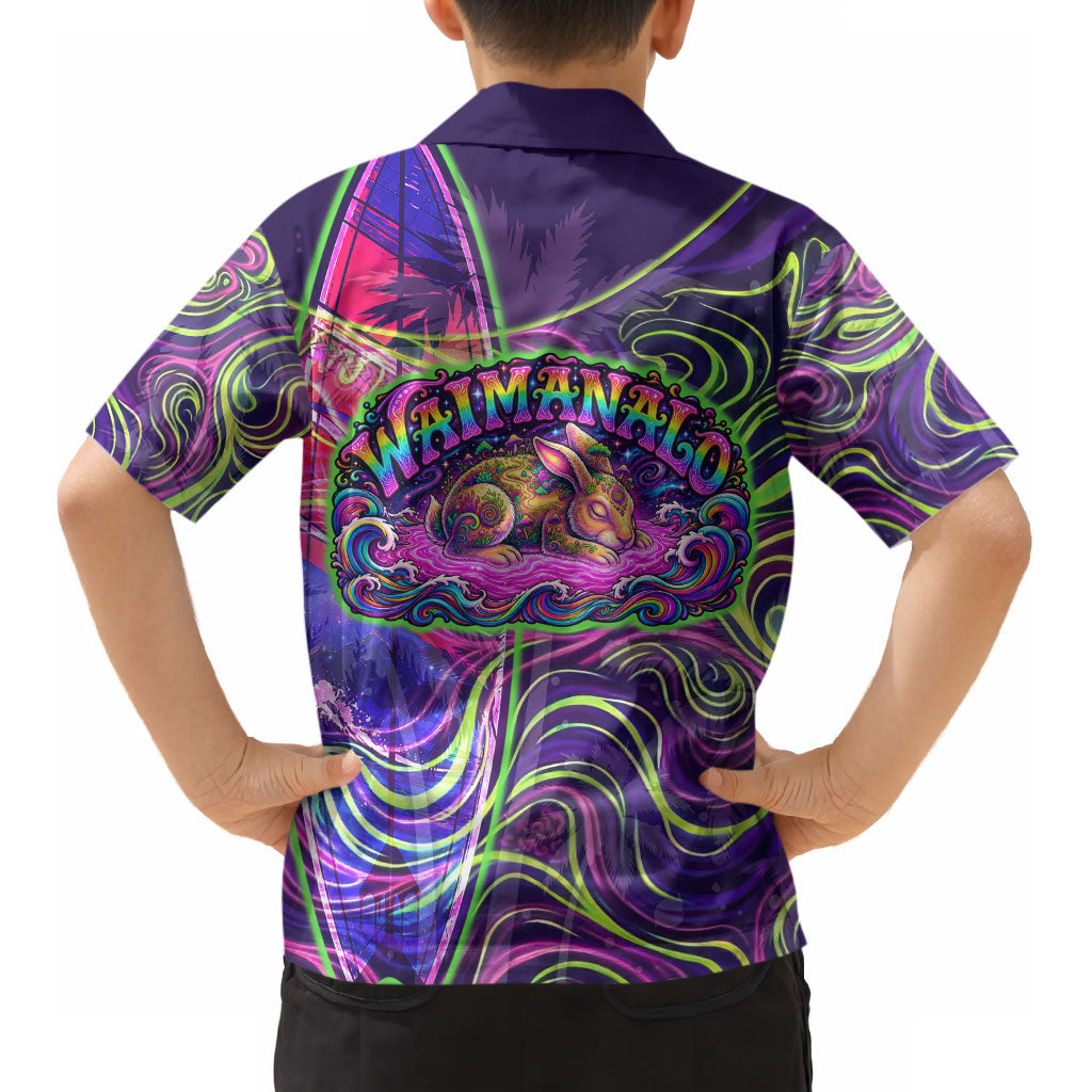 Waimanalo Hawaii Sun Rabbit Kid Hawaiian Shirt Psychedelic Trippy Neon Swirl Graphic
