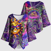 Waimanalo Hawaii Sun Rabbit Kimono Sleeve Blouse Psychedelic Trippy Neon Swirl Graphic