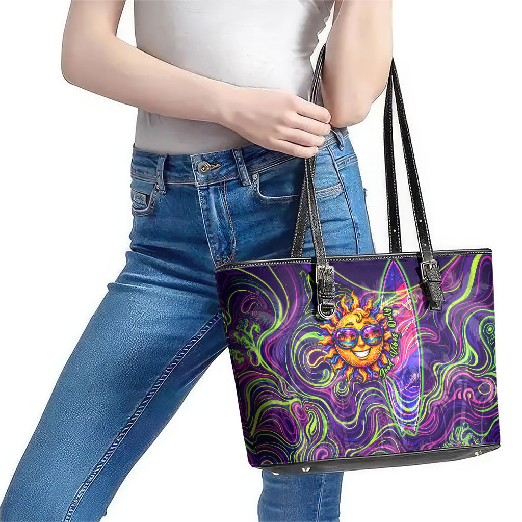 Waimanalo Hawaii Sun Rabbit Leather Tote Bag Psychedelic Trippy Neon Swirl Graphic