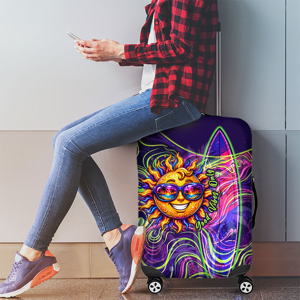 Waimanalo Hawaii Sun Rabbit Luggage Cover Psychedelic Trippy Neon Swirl Graphic
