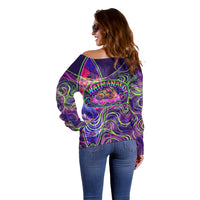 Waimanalo Hawaii Sun Rabbit Off Shoulder Sweater Psychedelic Trippy Neon Swirl Graphic