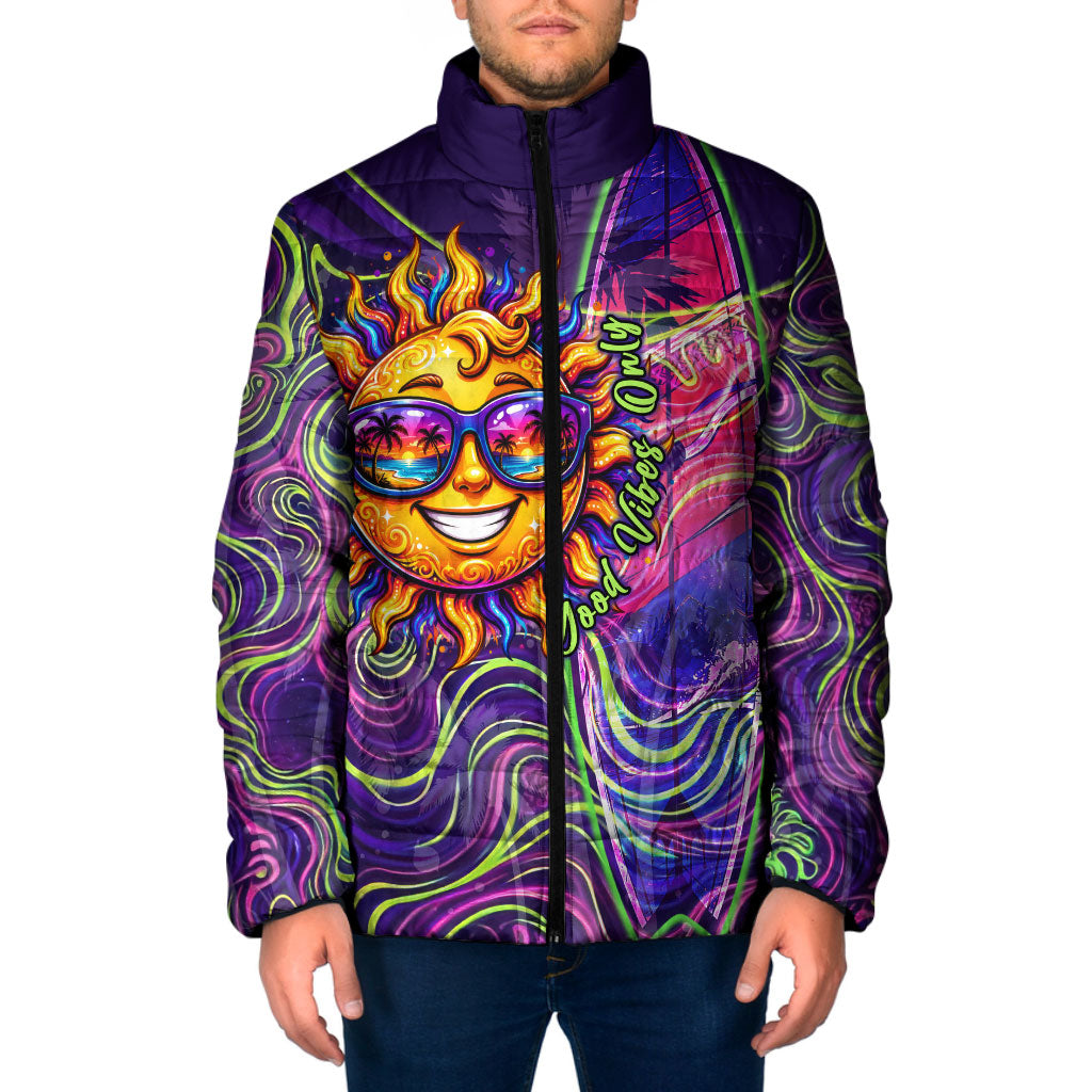 Waimanalo Hawaii Sun Rabbit Padded Jacket Psychedelic Trippy Neon Swirl Graphic