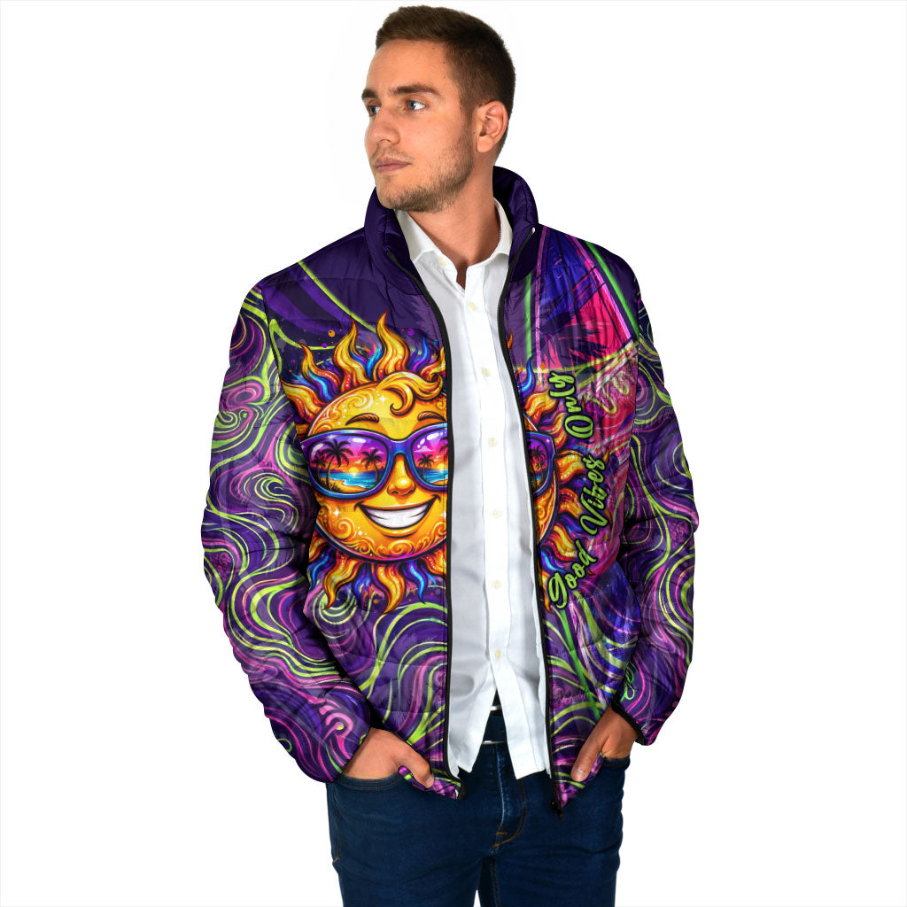 Waimanalo Hawaii Sun Rabbit Padded Jacket Psychedelic Trippy Neon Swirl Graphic