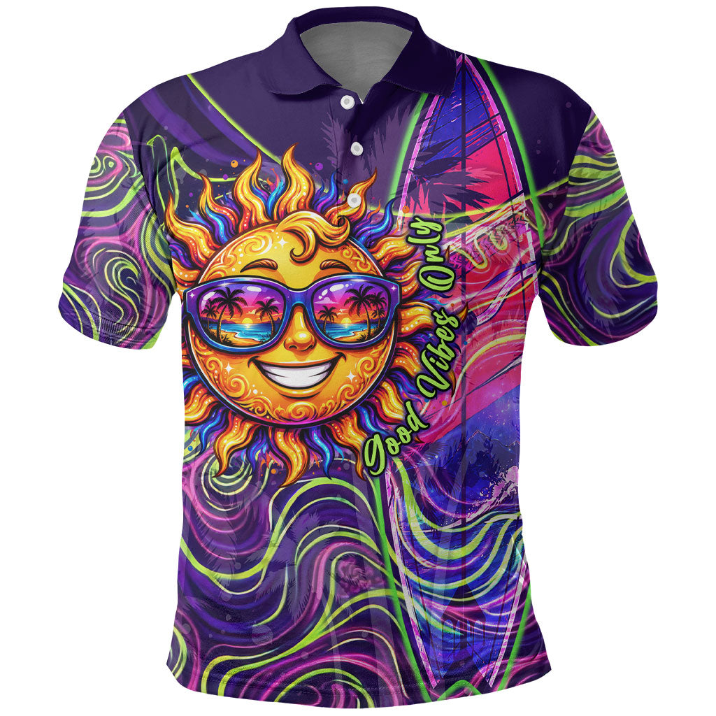 Waimanalo Hawaii Sun Rabbit Polo Shirt Psychedelic Trippy Neon Swirl Graphic