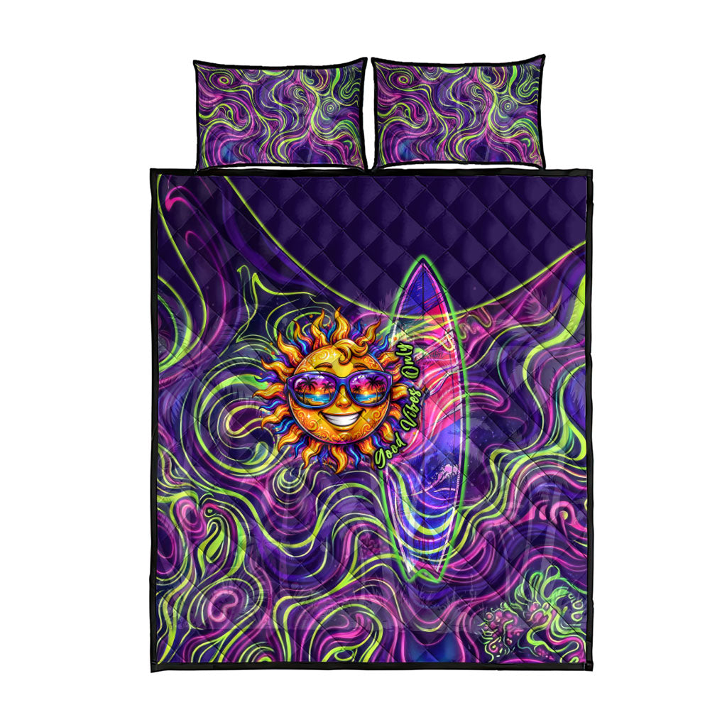 Waimanalo Hawaii Sun Rabbit Quilt Bed Set Psychedelic Trippy Neon Swirl Graphic