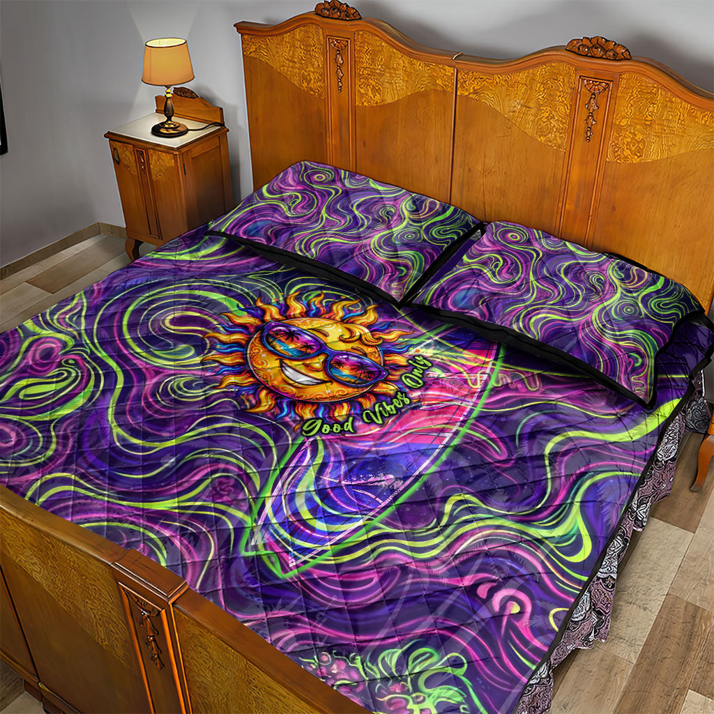 Waimanalo Hawaii Sun Rabbit Quilt Bed Set Psychedelic Trippy Neon Swirl Graphic