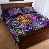 Waimanalo Hawaii Sun Rabbit Quilt Bed Set Psychedelic Trippy Neon Swirl Graphic