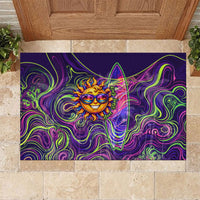 Waimanalo Hawaii Sun Rabbit Rubber Doormat Psychedelic Trippy Neon Swirl Graphic