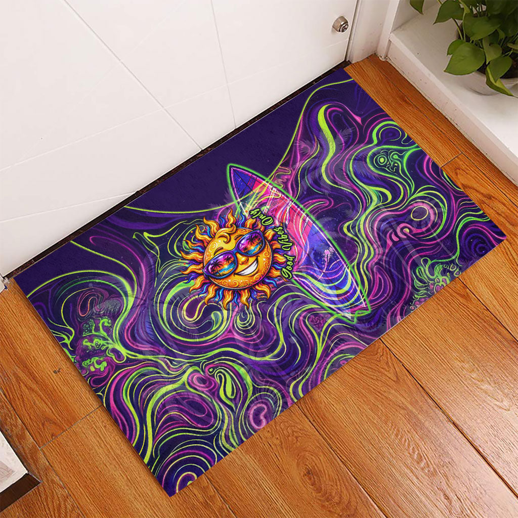 Waimanalo Hawaii Sun Rabbit Rubber Doormat Psychedelic Trippy Neon Swirl Graphic
