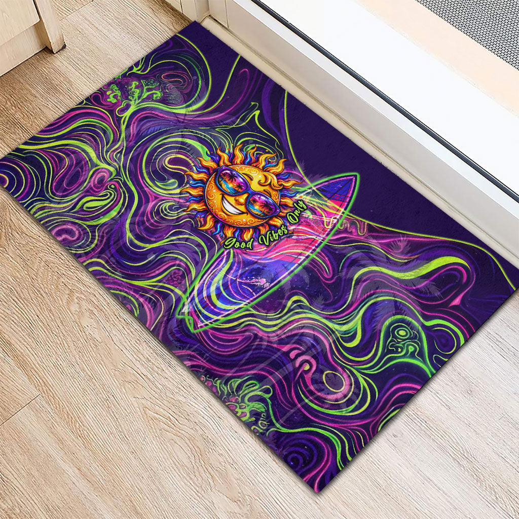 Waimanalo Hawaii Sun Rabbit Rubber Doormat Psychedelic Trippy Neon Swirl Graphic