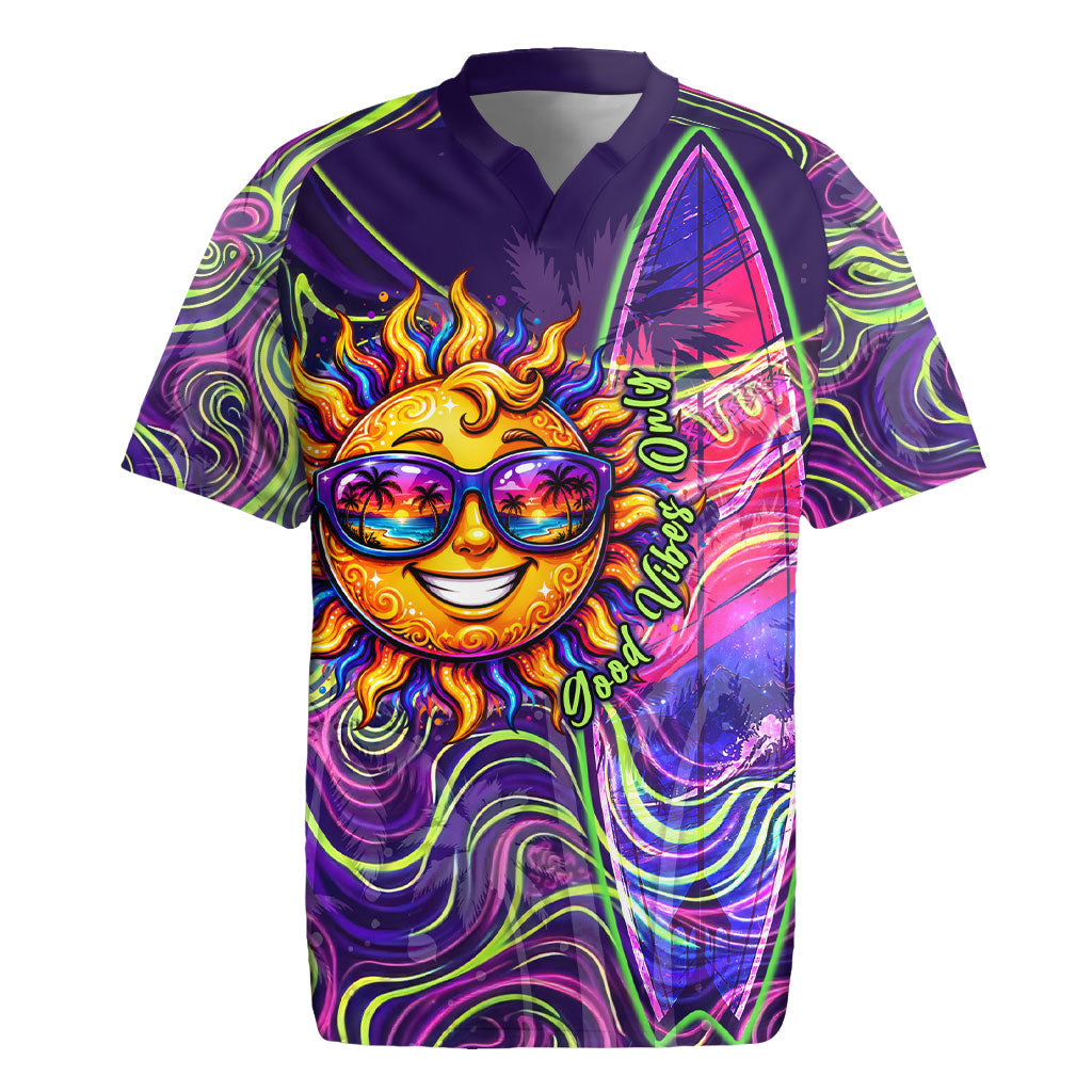 Waimanalo Hawaii Sun Rabbit Rugby Jersey Psychedelic Trippy Neon Swirl Graphic