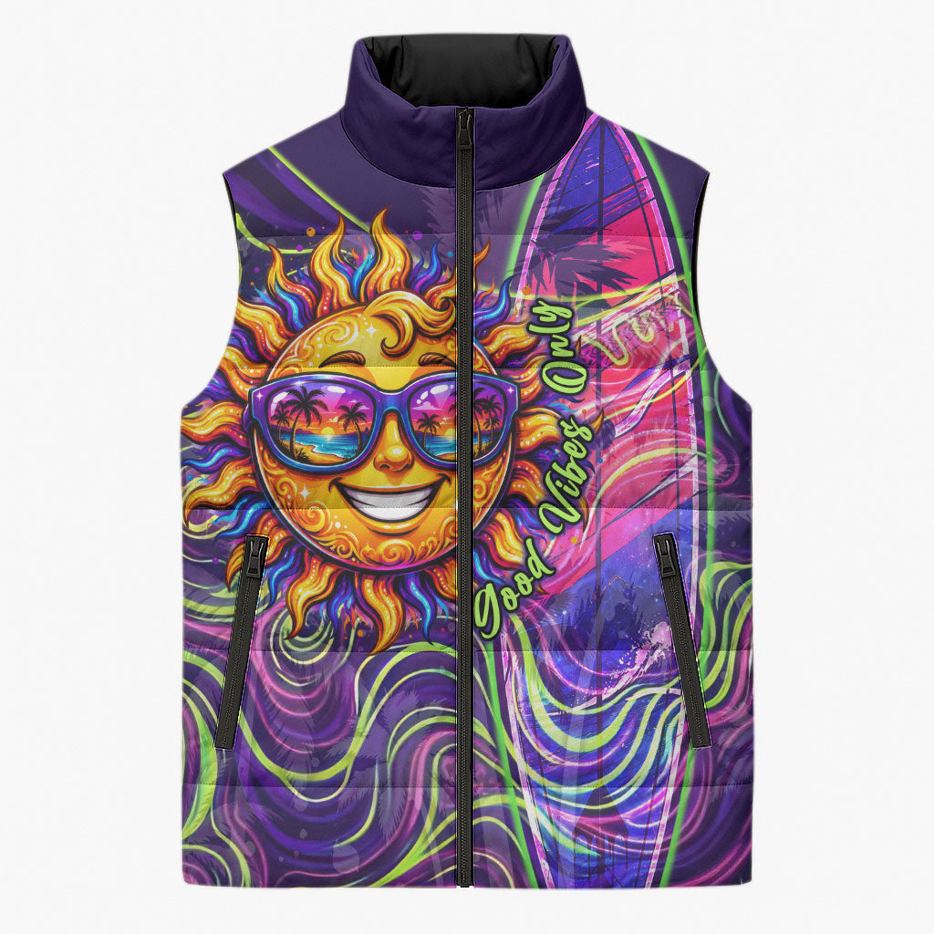 Waimanalo Hawaii Sun Rabbit Sleeveless Puffer Jacket Psychedelic Trippy Neon Swirl Graphic