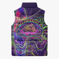 Waimanalo Hawaii Sun Rabbit Sleeveless Puffer Jacket Psychedelic Trippy Neon Swirl Graphic