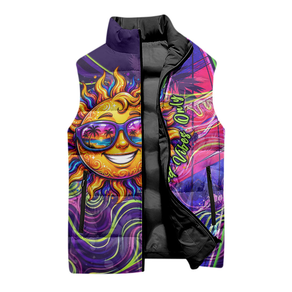 Waimanalo Hawaii Sun Rabbit Sleeveless Puffer Jacket Psychedelic Trippy Neon Swirl Graphic