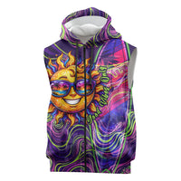 Waimanalo Hawaii Sun Rabbit Sleeveless Zip Hoodie Psychedelic Trippy Neon Swirl Graphic