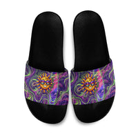 Waimanalo Hawaii Sun Rabbit Slide Sandals Psychedelic Trippy Neon Swirl Graphic