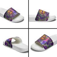 Waimanalo Hawaii Sun Rabbit Slide Sandals Psychedelic Trippy Neon Swirl Graphic