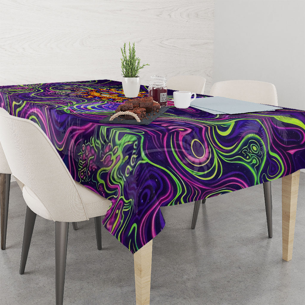 Waimanalo Hawaii Sun Rabbit Tablecloth Psychedelic Trippy Neon Swirl Graphic