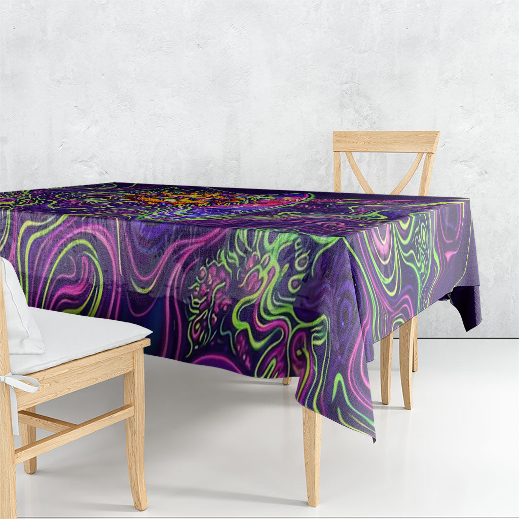 Waimanalo Hawaii Sun Rabbit Tablecloth Psychedelic Trippy Neon Swirl Graphic
