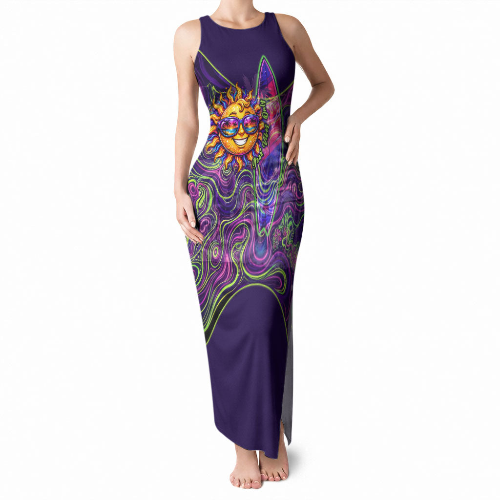 Waimanalo Hawaii Sun Rabbit Tank Maxi Dress Psychedelic Trippy Neon Swirl Graphic