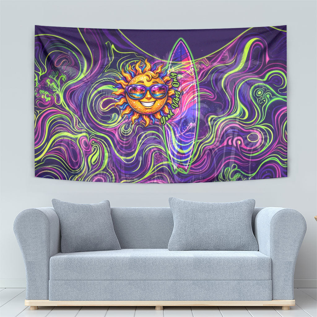 Waimanalo Hawaii Sun Rabbit Tapestry Psychedelic Trippy Neon Swirl Graphic