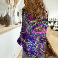 Waimanalo Hawaii Sun Rabbit Women Casual Shirt Psychedelic Trippy Neon Swirl Graphic
