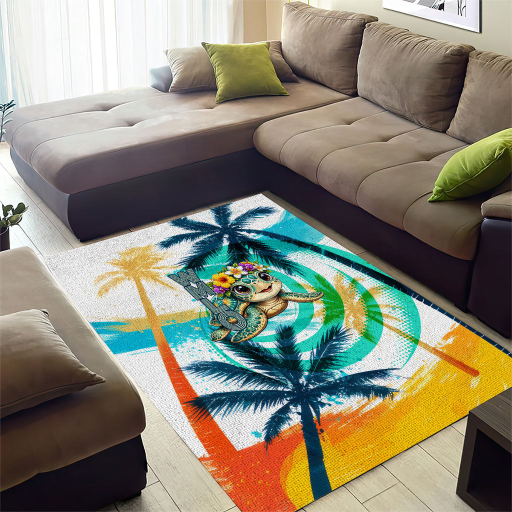 Hawaii Waimanalo Sea Turtle Area Rug Cute Tropical Beach Aloha Spirit Cartoon
